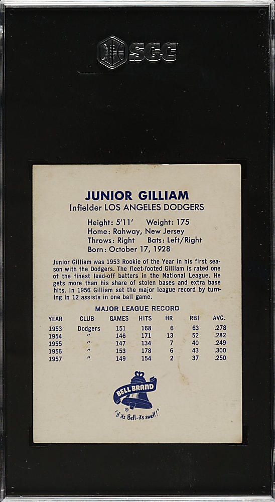 1958 Bell Brand Dodgers Junior Gilliam SGC VG 3