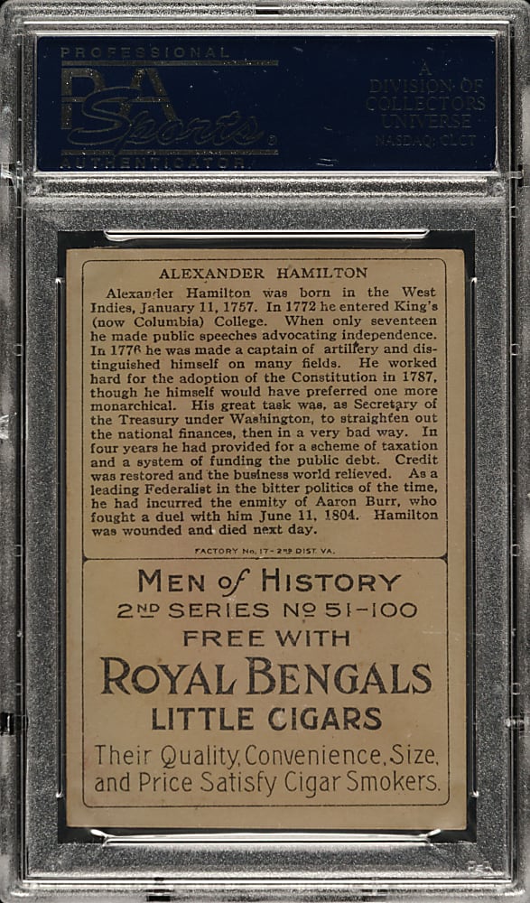 1911-1912 T68 Royal Bengals "Heroes/Men of History" Alexander Hamilton PSA EX+ 5.5