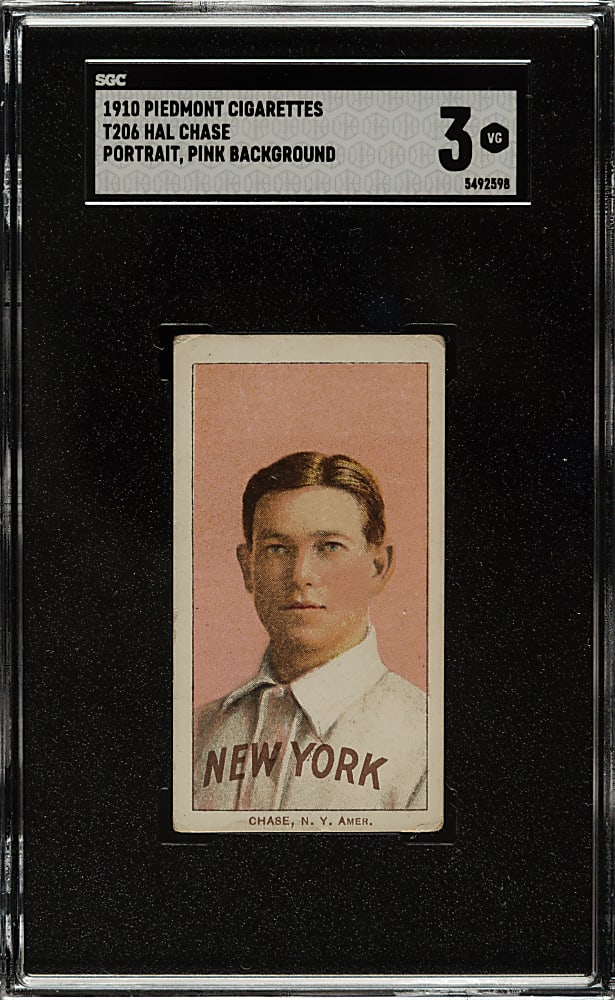 1909-1911 T206 White Border Hal Chase Portrait Pink Background SGC VG 3