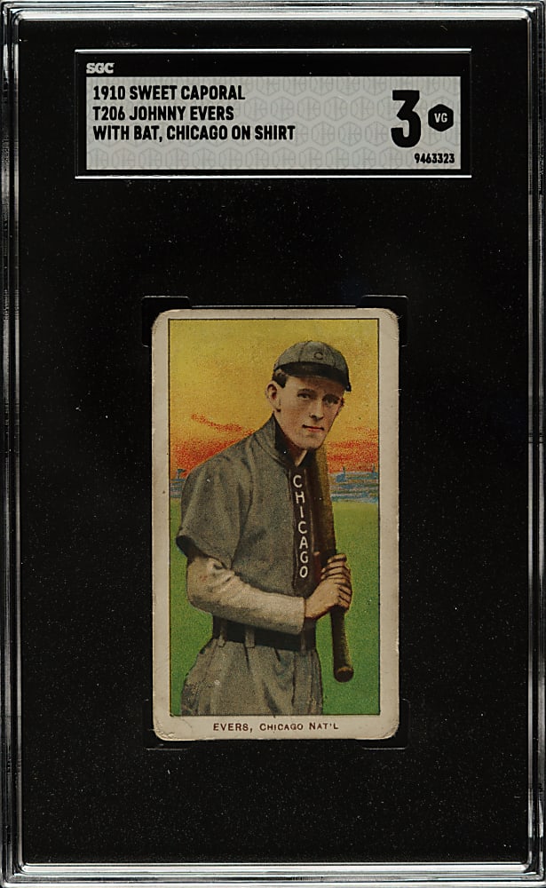 1909-1911 T206 White Border Johnny Evers with Bat, Chicago on Shirt SGC VG 3