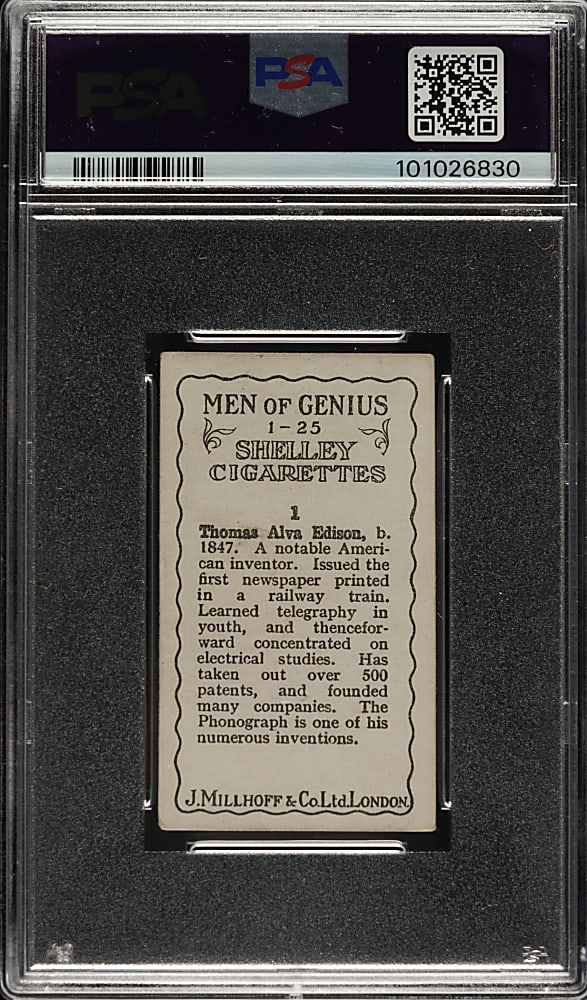 1924 J. Millhoff & Co. "Men of Genius" #1 Thomas Alva Edison PSA VG 3