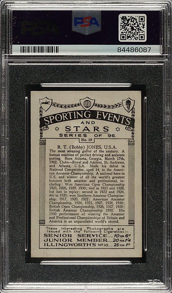 1935 J.A. Pattreiouex "Sporting Events & Stars" #19 Bobby Jones PSA EX-MT 6