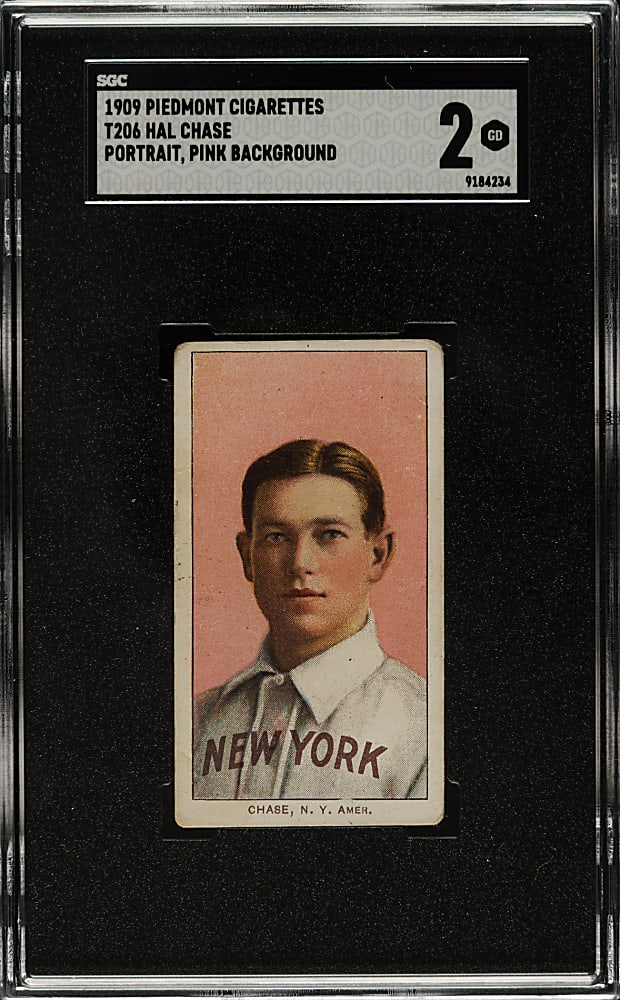 1909-1911 T206 White Border Hal Chase Portrait Pink Background SGC GOOD 2