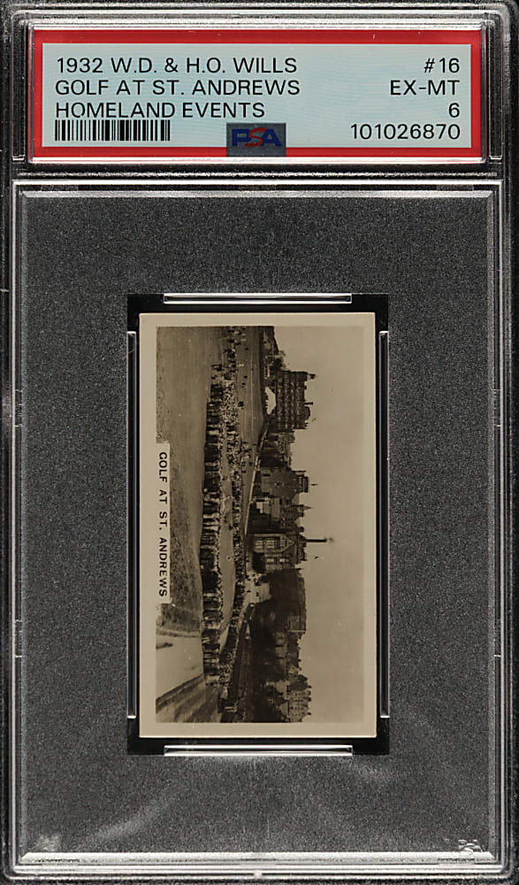1932 W. D. & H. O. Wills Homeland Events #16 Golf at St. Andrews Featuring Bobby Jones PSA EX-MT 6
