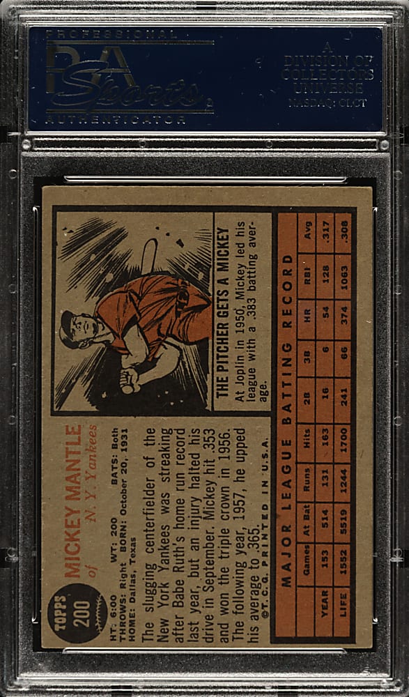 1962 Topps #200 Mickey Mantle PSA VG-EX 4