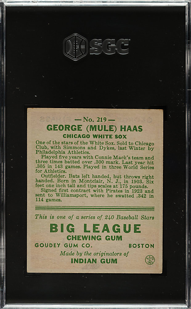 1933 R319 Goudey #219 Mule Haas SGC EX+ 5.5
