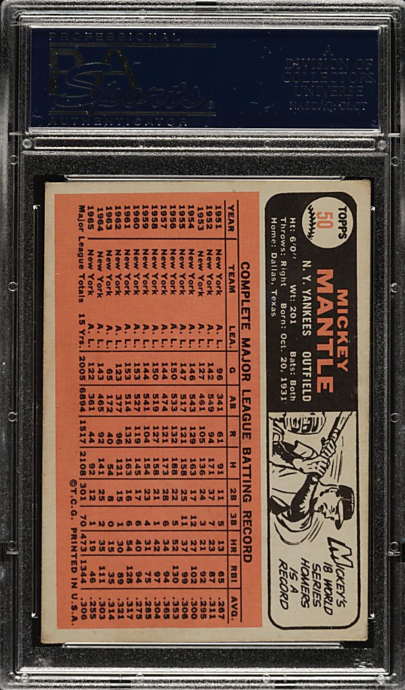 1966 Topps #50 Mickey Mantle PSA VG-EX 4