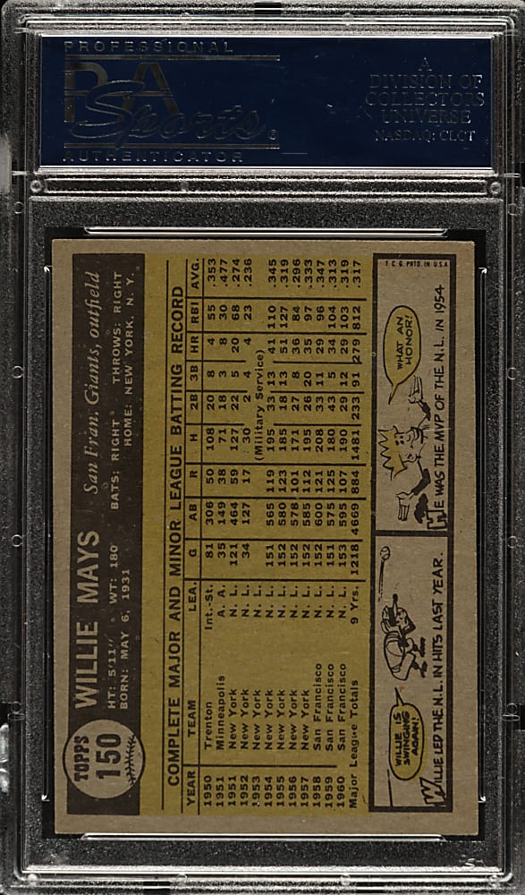 1961 Topps #150 Willie Mays PSA EX-MT 6