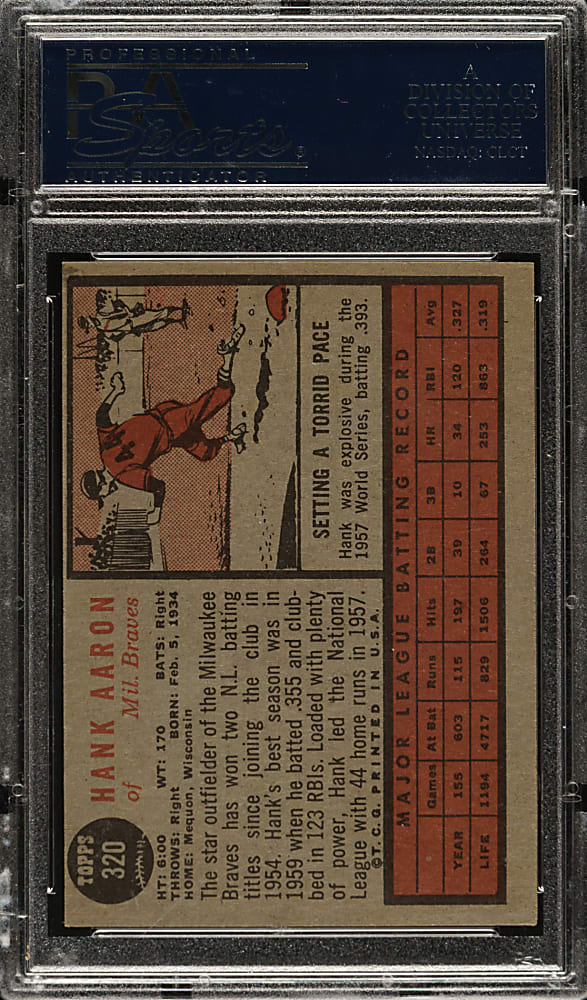 1962 Topps #320 Hank Aaron PSA EX 5