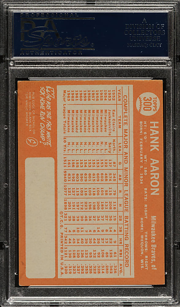 1964 Topps #300 Hank Aaron PSA EX 5