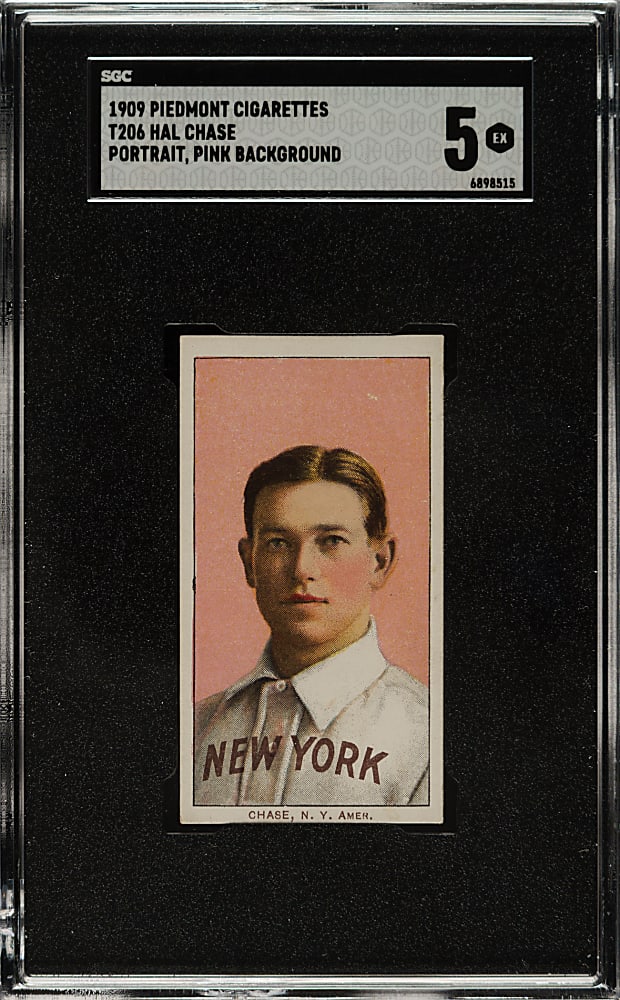 1909-1911 T206 White Border Hal Chase Portrait Pink Background SGC EX 5