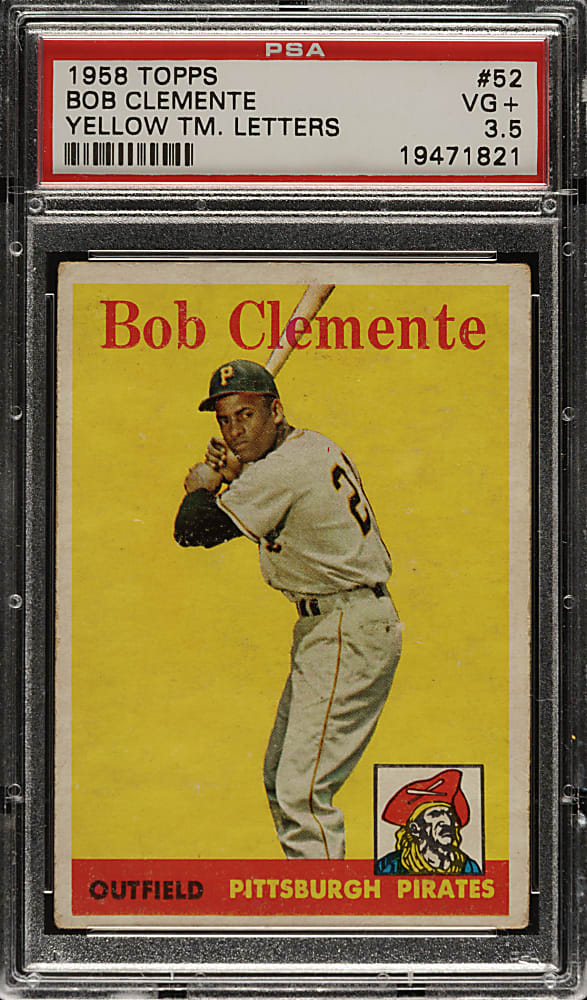 1958 Topps #52 Roberto Clemente Yellow Letters PSA VG+ 3.5