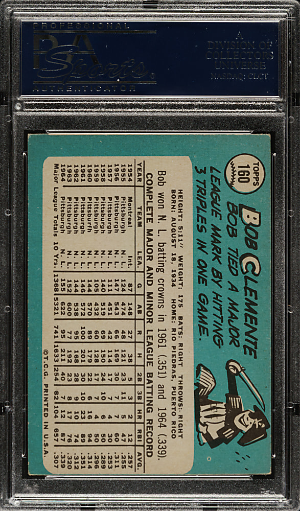 1965 Topps #160 Roberto Clemente PSA EX 5