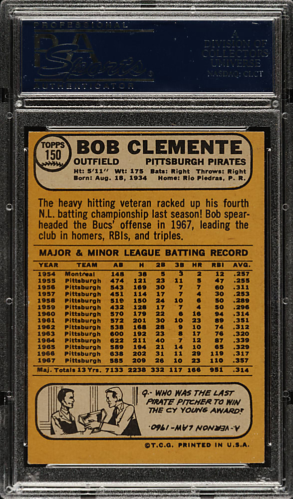 1968 Topps #150 Roberto Clemente PSA EX-MT 6 (OC)