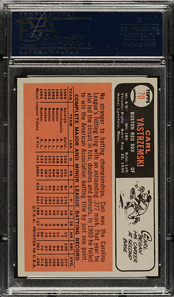 1966 Topps #70 Carl Yastrzemski PSA EX-MT 6