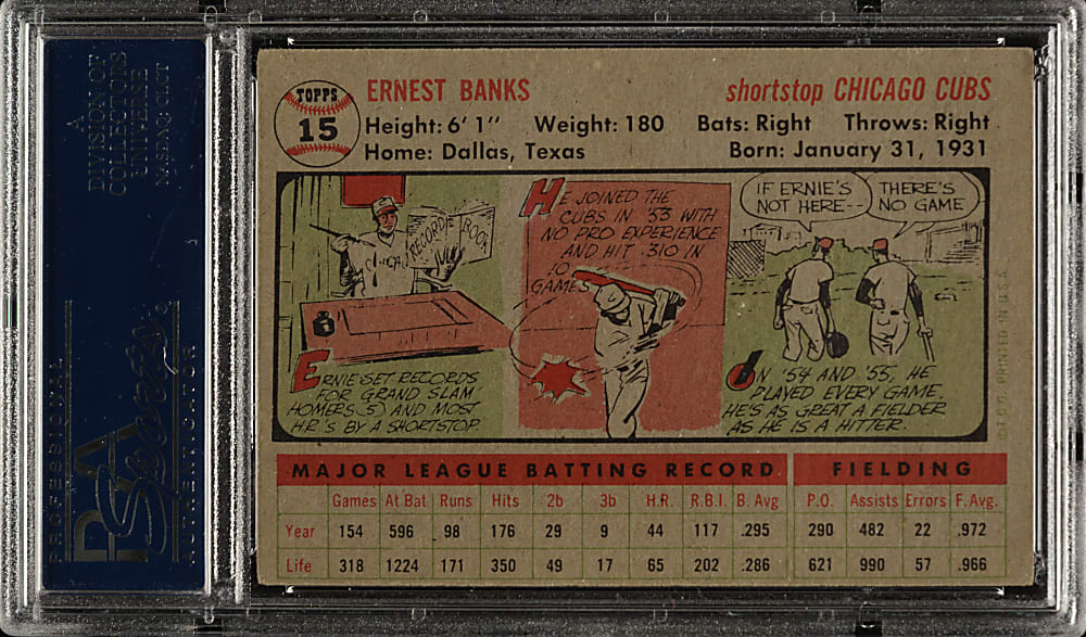 1956 Topps #15 Ernie Banks Gray Back PSA VG-EX+ 4.5