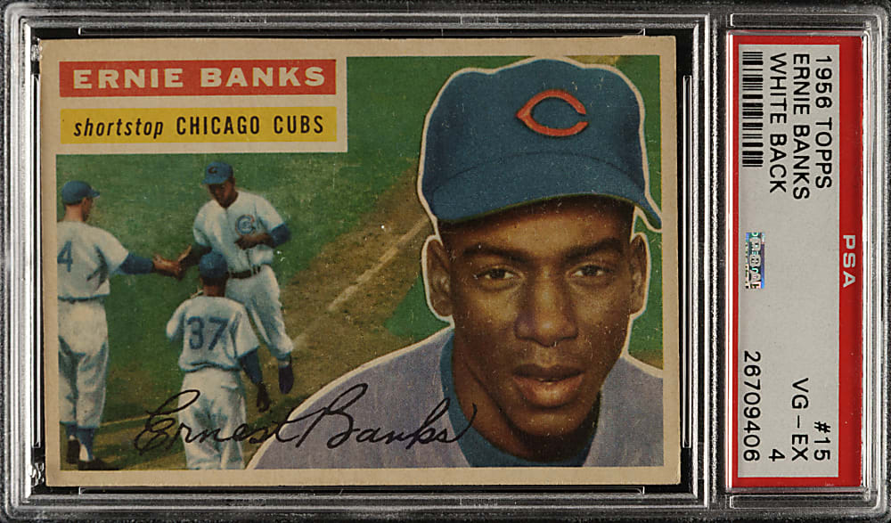 1956 Topps #15 Ernie Banks White Back PSA VG-EX 4