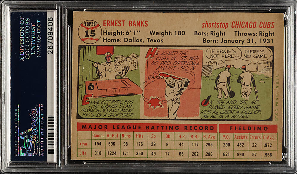 1956 Topps #15 Ernie Banks White Back PSA VG-EX 4