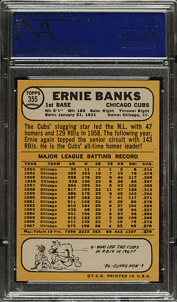 1968 Topps #355 Ernie Banks PSA NM 7
