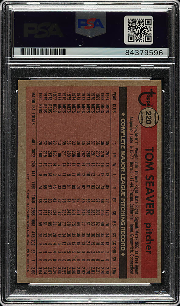 Signed 1981 Topps #220 Tom Seaver - PSA/DNA