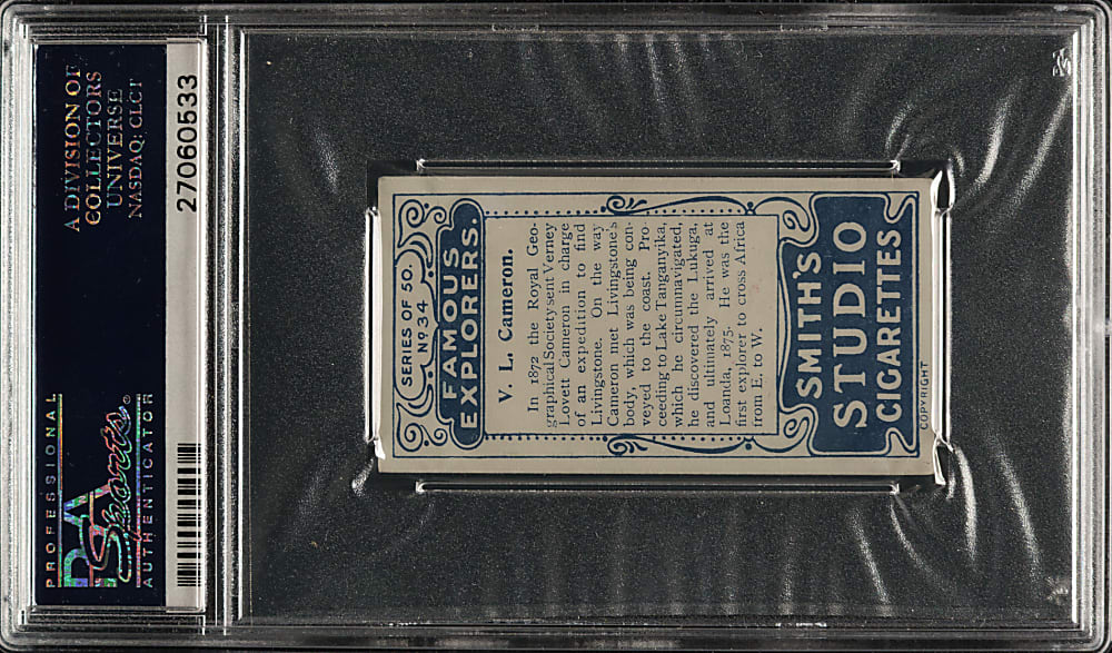 1911 F. & J. Smith "Famous Explorers" #34 V. L. Cameron PSA EX-MT 6