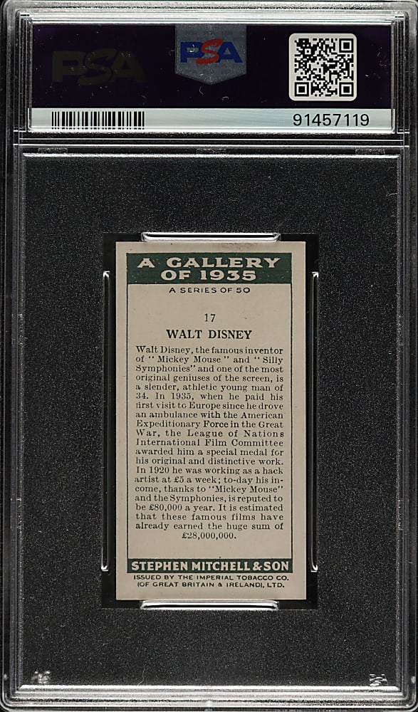 1936 Mitchell & Son "A Gallery of 1935" #17 Walt Disney PSA NM 7
