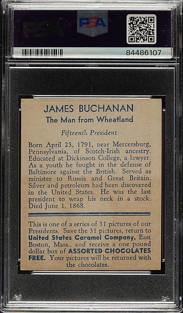 1932 R114 U.S. Caramel "Presidents" James Buchanan PSA EX 5