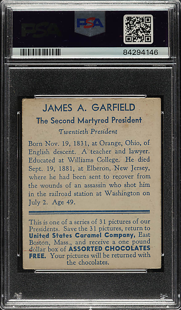 1932 R114 U.S. Caramel "Presidents" James Garfield PSA VG 3