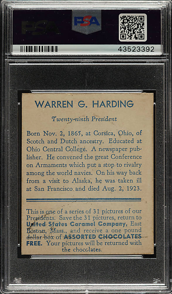 1932 R114 U.S. Caramel "Presidents" Warren Harding PSA EX-MT 6