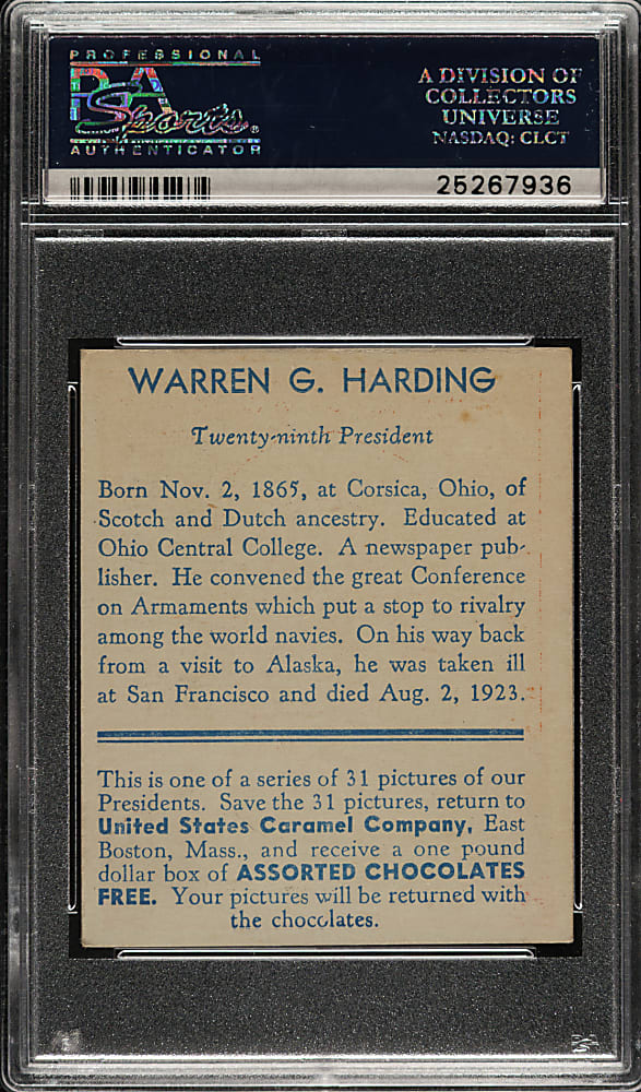 1932 R114 U.S. Caramel "Presidents" Warren Harding PSA VG 3 - Orange Background
