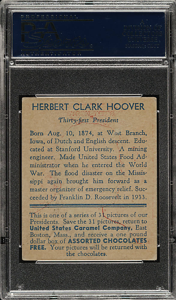 1932 R114 U.S. Caramel "Presidents" Herbert Hoover PSA VG-EX 4