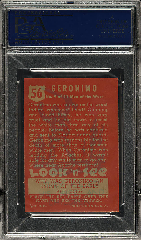 1952 Topps "Look 'n See" #56 Geronimo PSA NM 7