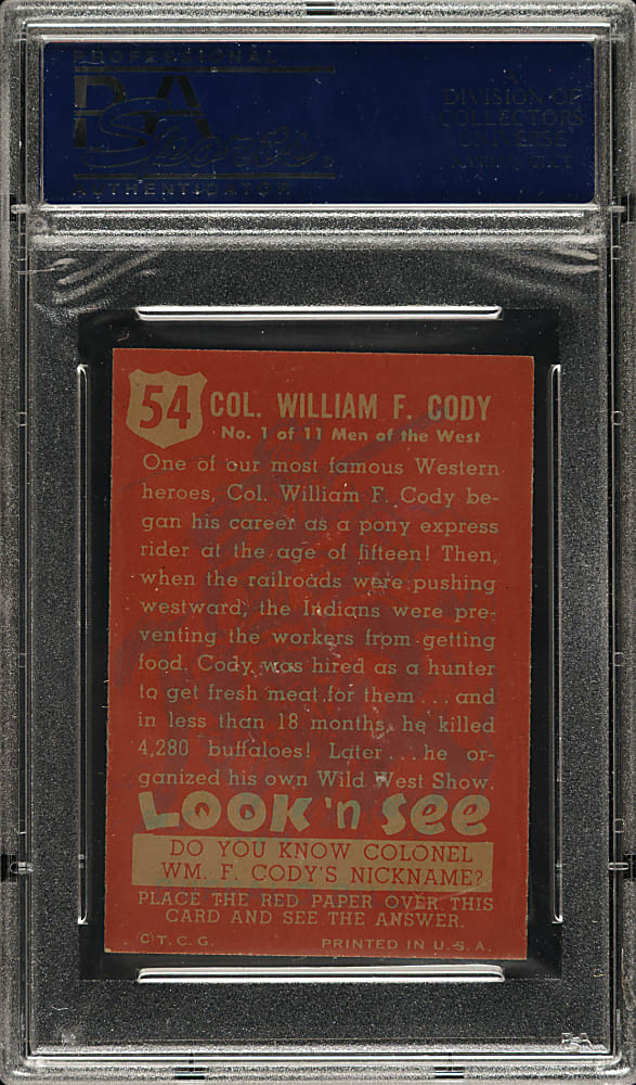 1952 Topps "Look 'n See" #54 Buffalo Bill PSA NM-MT 8