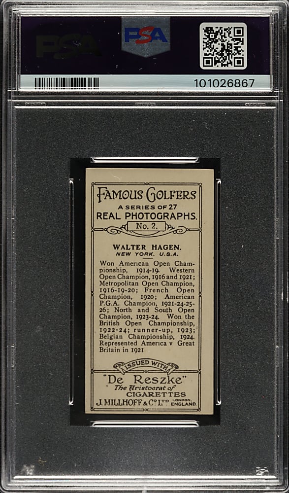1928 J. Millhoff Co. "Famous Golfers" #2 Walter Hagen PSA NM 7