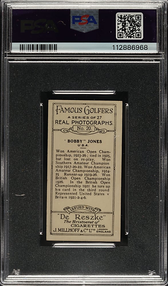 1928 J. Millhoff Co. "Famous Golfers" #20 Bobby Jones PSA EX-MT 6