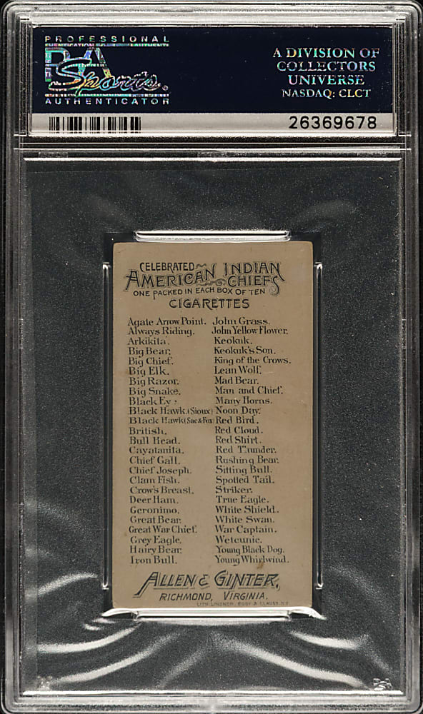 1888 N2 Allen & Ginter "American Indian Chiefs" Rushing Bear PSA VG-EX 4