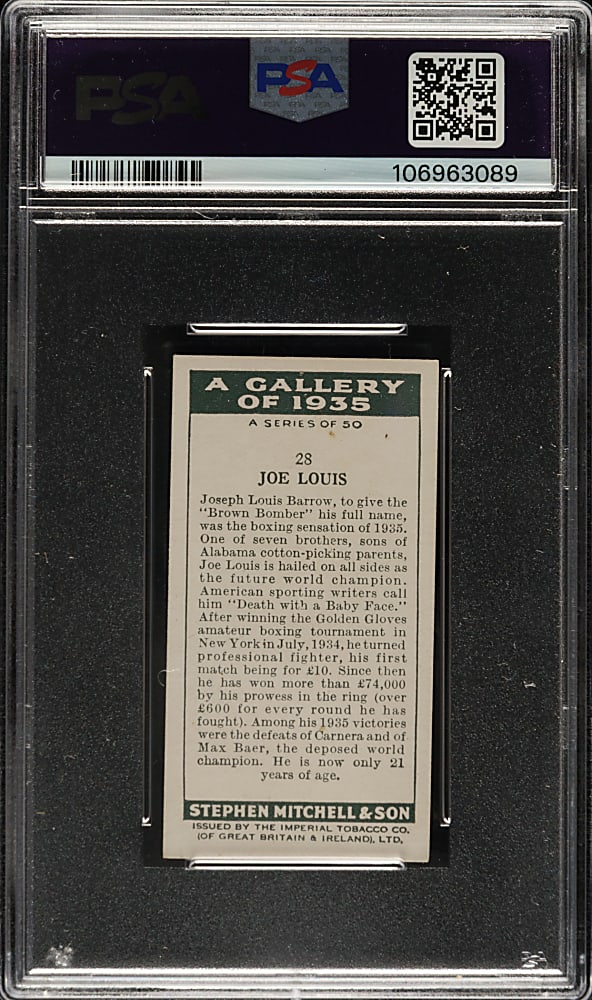 1936 Mitchell & Son "A Gallery of 1935" #28 Joe Louis PSA NM 7