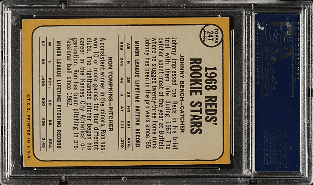 Signed 1968 Topps #247 Johnny Bench Rookie - PSA/DNA