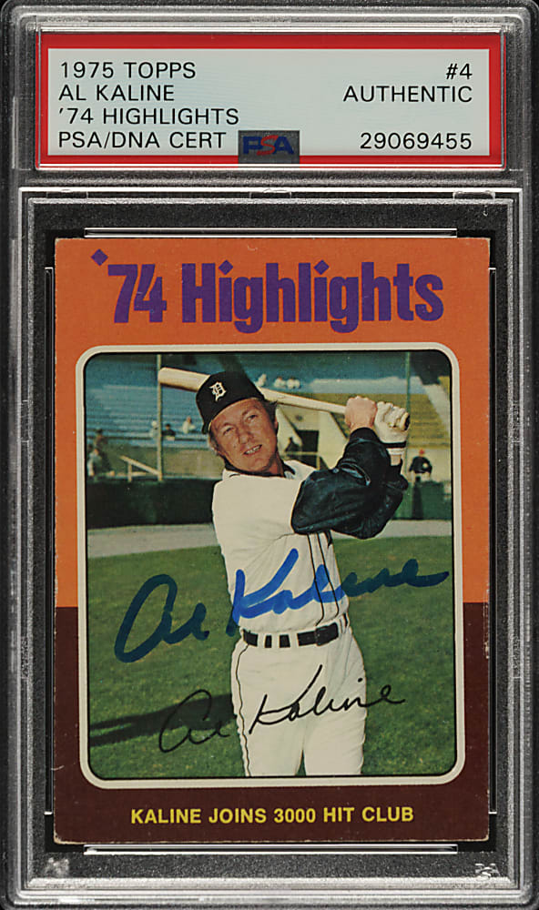 Signed 1975 Topps #4 Al Kaline Highlights - PSA/DNA