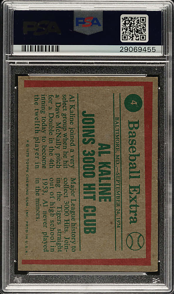 Signed 1975 Topps #4 Al Kaline Highlights - PSA/DNA