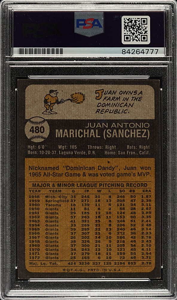 Signed 1973 Topps #480 Juan Marichal - PSA/DNA