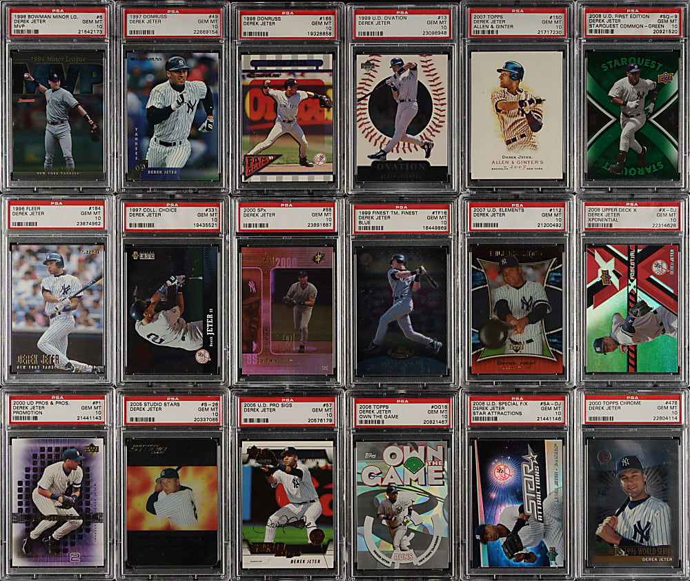 1994 to 2008 Fleer, Topps and Upper Deck Derek Jeter PSA GEM MINT 10 Collection (22)
