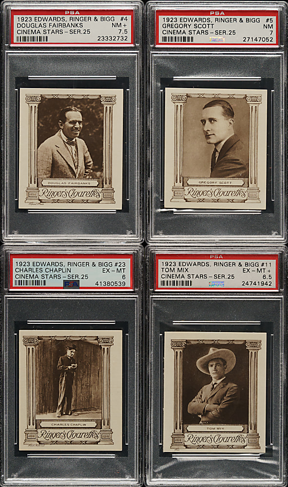 1923 Edwards, Ringer & Bigg Cinema Stars PSA-Graded Partial Set (16/25) Including Charlie Chaplin