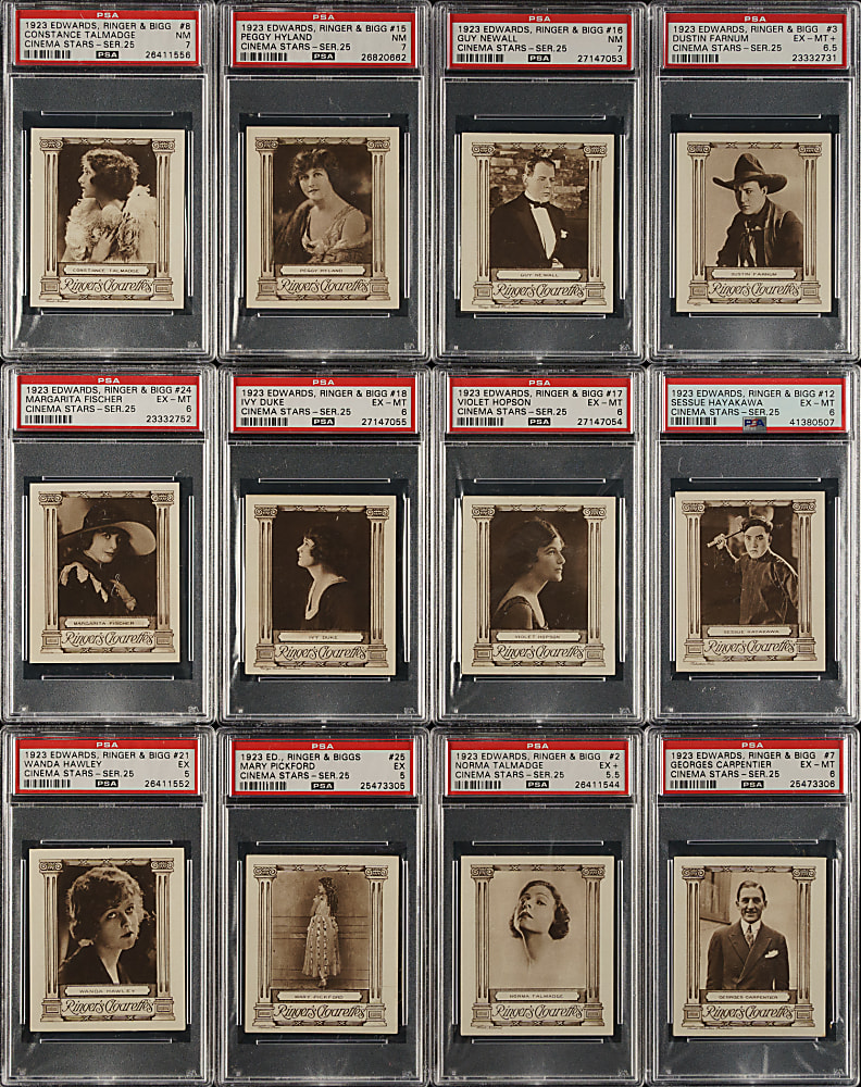 1923 Edwards, Ringer & Bigg Cinema Stars PSA-Graded Partial Set (16/25) Including Charlie Chaplin