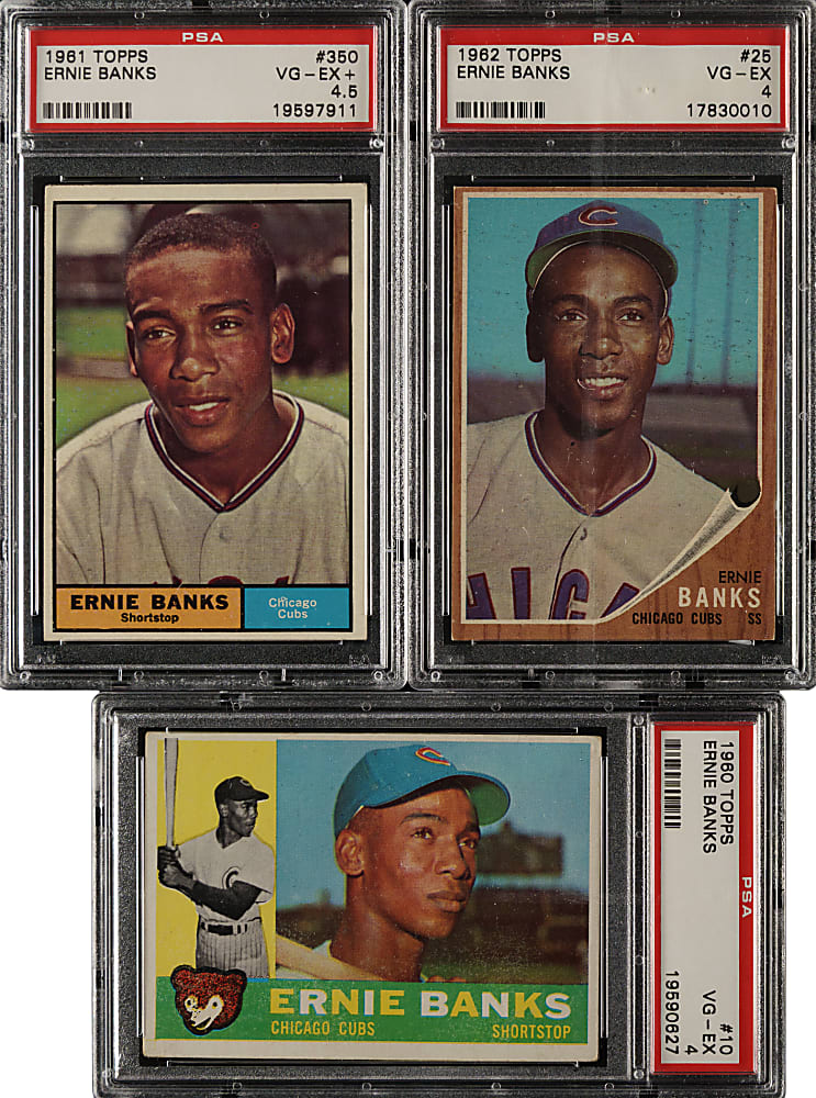 1960 to 1962 Topps Ernie Banks PSA-Graded Trio