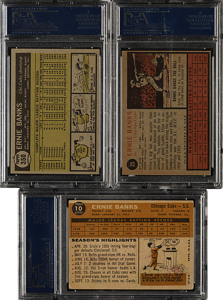 1960 to 1962 Topps Ernie Banks PSA-Graded Trio