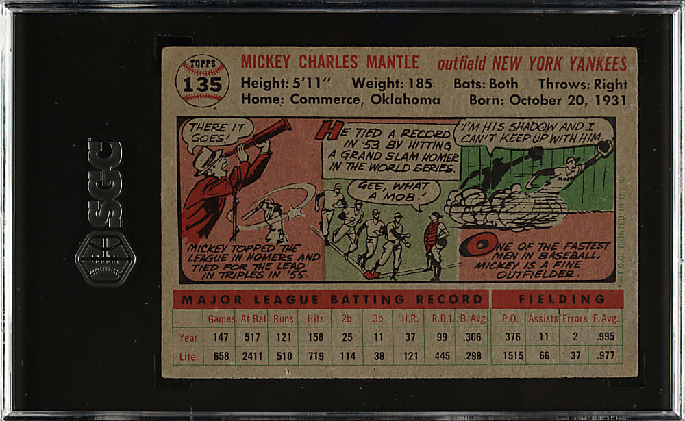 1956 Topps #135 Mickey Mantle Gray Back SGC VG 3