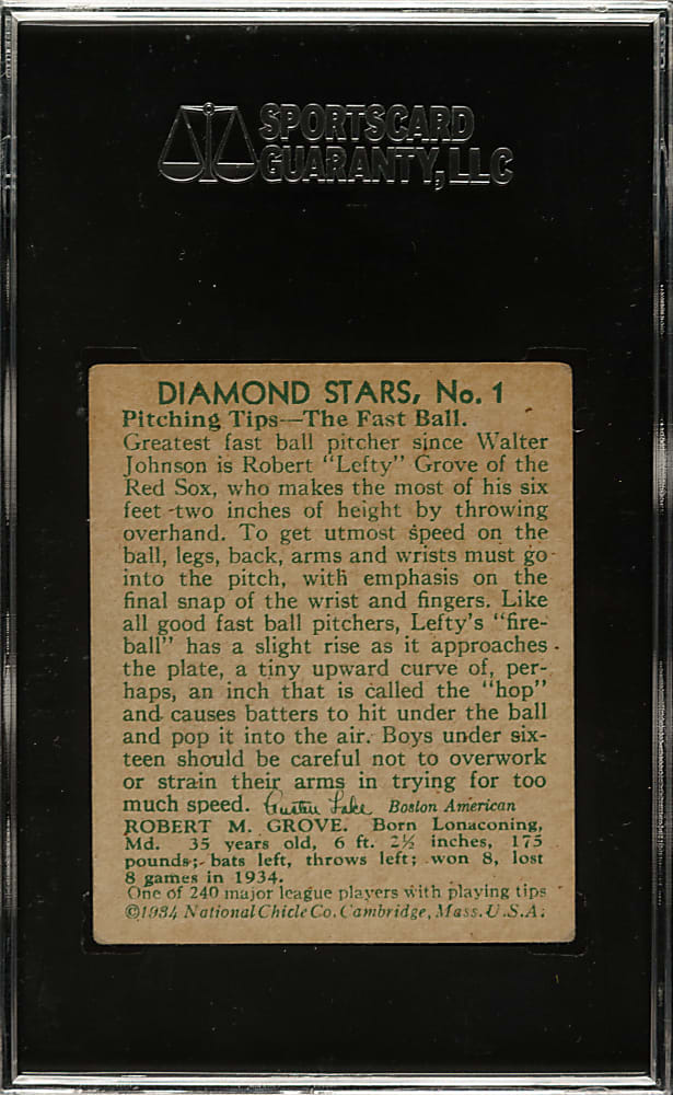 1934-1936 R327 Diamond Stars #1 Lefty Grove (1935 Green Back) SGC VG/EX 50