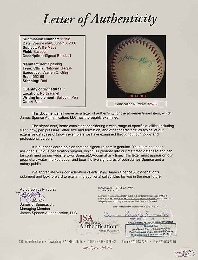 Willie Mays Single-Signed Baseball with Vintage Signature - JSA