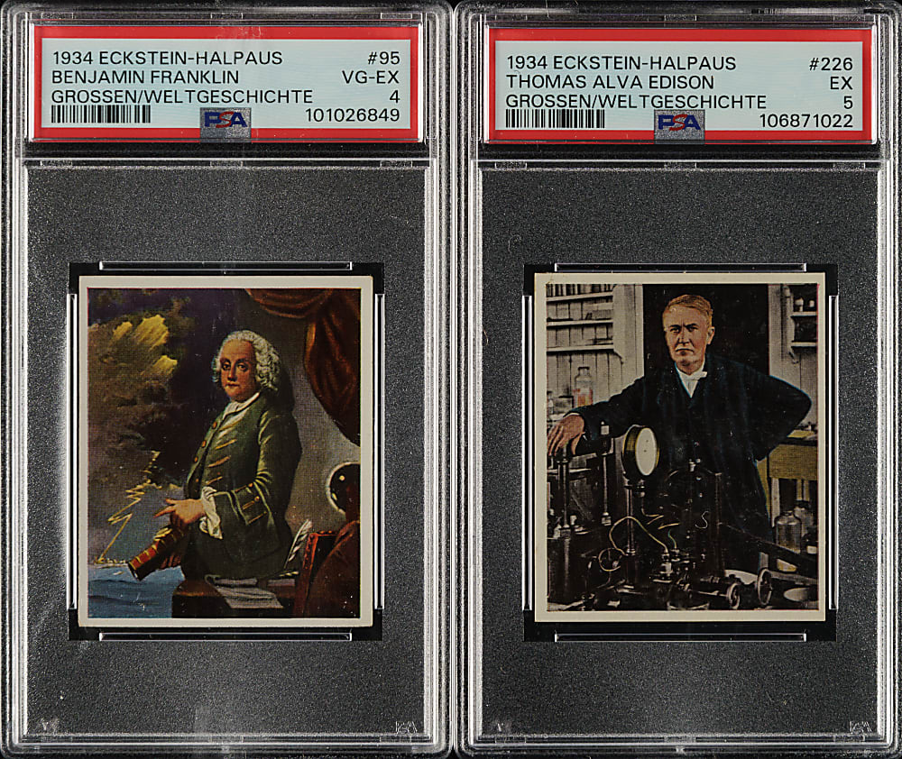 1934 Eckstein-Halpaus Grossen/Weltgeschichte PSA-Graded Pair: Benjamin Franklin and Thomas Alva Edison
